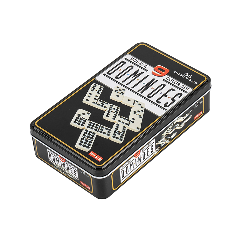 55 de plăci Puzzle Double Nouă domino -uri colorate în cutia de fier